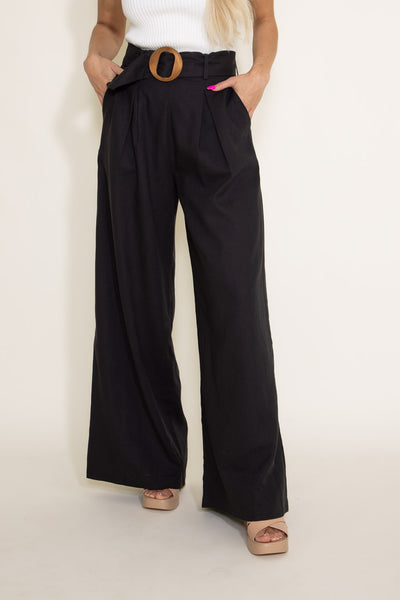 Black for Women Beach Mustard Seed Pants Wide Glik\'s S21335-B Belted – | in Leg