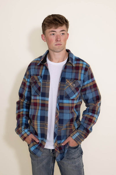 O’Neill Clothing Glacier Plaid Superfleece Shirt Jacket for Men in Blue