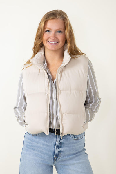 Thread & Supply Issey Cropped Puffer Vest for Women in Cream 