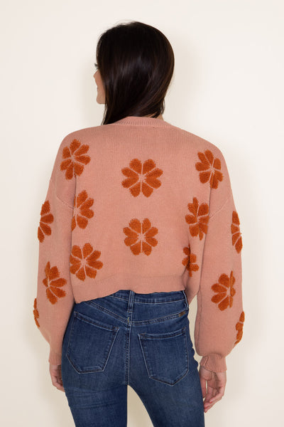 Simply Southern Daisy Print Cropped Sweater for Women in Peach Orange