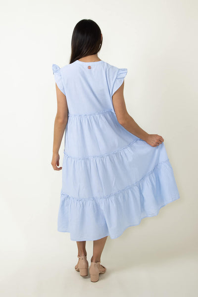 Simply Southern Ruffle Maxi Dress for Women in Sky Blue PP 0124