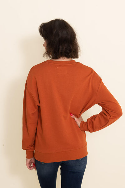 1897 Active Thankful Graphic Fleece Sweatshirt for Women in Orange