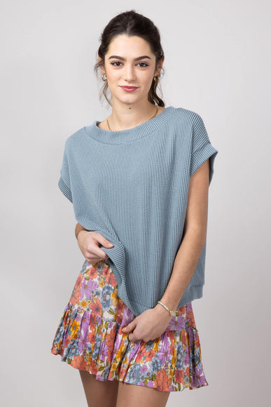 Urban Ribbed Knit Top for Women in Seafoam