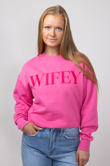 1897 Active Embroidered Wifey Sweatshirt for Women in Pink