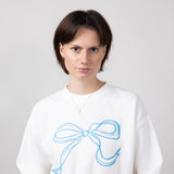 1897 Active Embroidered Bow Fleece Sweatshirt for Women in Ivory