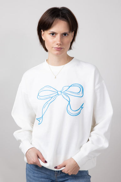 1897 Active Embroidered Bow Fleece Sweatshirt for Women in Ivory