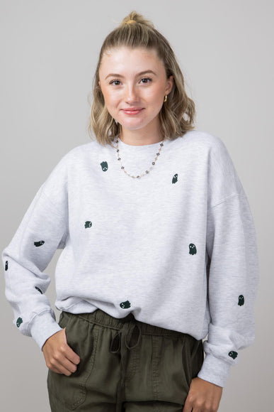 1897 Active Ghost Embroidery Sweatshirt for Women in Ice Grey