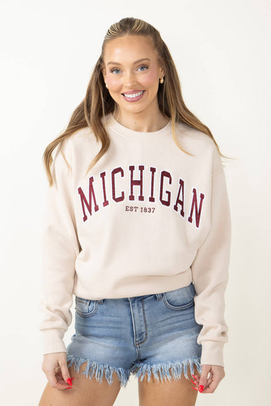 1897 Active Michigan Embroidered Sweatshirt for Women in Cream