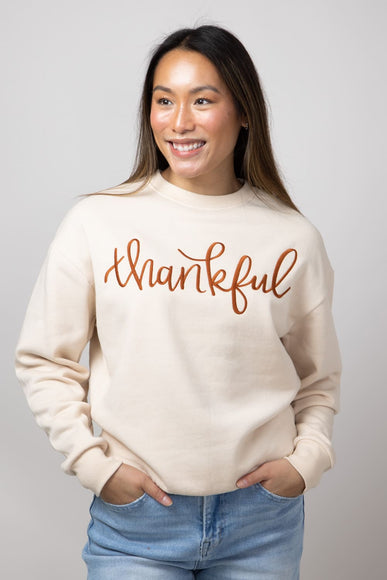 1897 Active Thankful Graphic Fleece Sweatshirt for Women in Cream