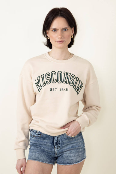 1897 Active Wisconsin Embroidered Sweatshirt for Women in Cream