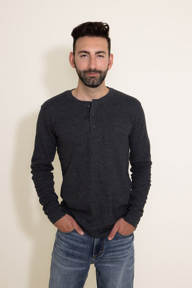 1897 Original Solid Henley Thermal Long Sleeve Shirt for Men in Charcoal