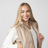 Cropped Faux Leather Puffer Vest for Women in Taupe