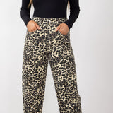 High Rise Barrel Jeans for Women in Animal Leopard Print