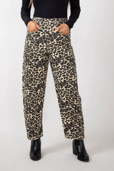 High Rise Barrel Jeans for Women in Animal Leopard Print