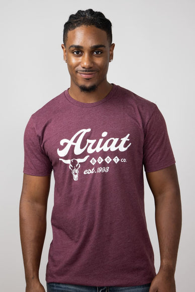 Ariat Established Boot Co Short Sleeve Graphic T-Shirt for Men in Maroon Heather