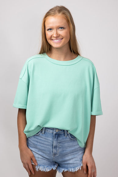 Blu Pepper Crewneck Ribbed Knit Shirt for Women in Mint