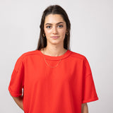 Blu Pepper Short Sleeve Crewneck Ribbed Knit Shirt for Women in Red