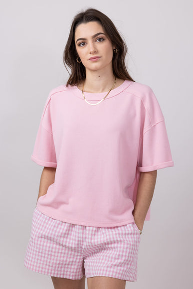 Blu Pepper Crewneck Ribbed Knit Shirt for Women in Rose