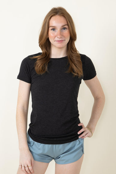 Basic Crewneck T-Shirt for Women in Black Heather