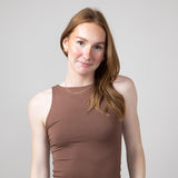 Basic Slim High Neck Stretch Basic Tank Top for Women in Milk Chocolate Brown