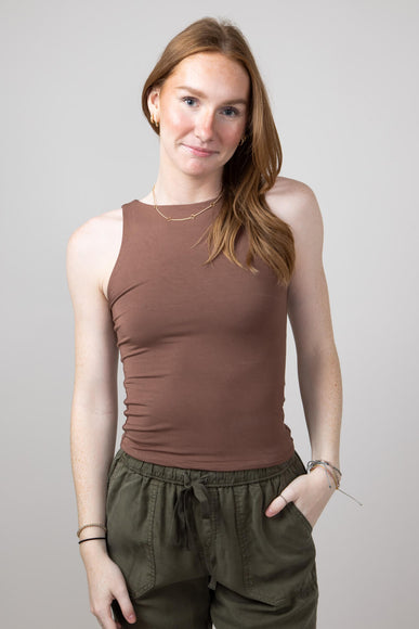 Basic Slim High Neck Stretch Basic Tank Top for Women in Milk Chocolate Brown