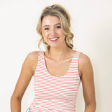 Basic Striped Scoop Neck Tank Top for Women in Red