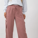 Cargo Drawstring Pants for Women in Marsala