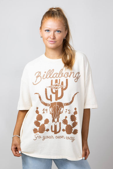 Billabong Go Your Own Way Oversized Graphic T-Shirt for Women in Antique White