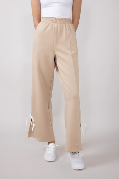 Bow Tie Track Pants for Women in Taupe White