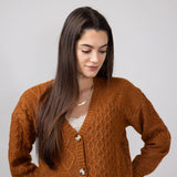 Button Front Cable Knit Cropped Cardigan for Women in Cinnamon