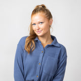 C & C California Luxe Waffle Button Up Shirt for Women in Indigo