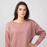 C&C California Sutton Stitch Fleece Crewneck for Women in Burlwood