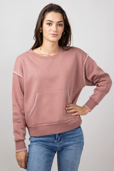 C&C California Sutton Stitch Fleece Crewneck for Women in Burlwood