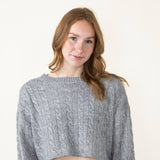 Cable Knit Crop Sweater for Women in Grey