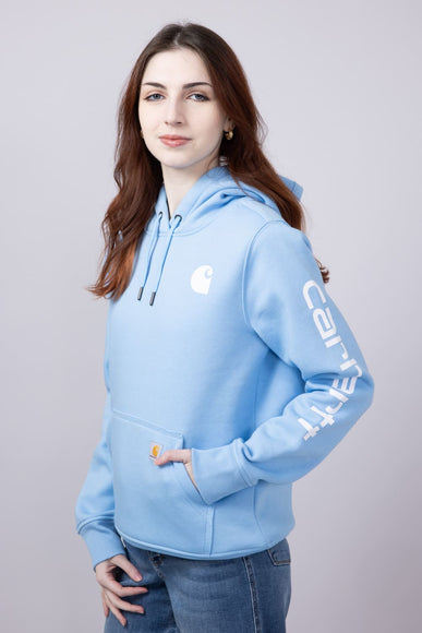 Carhartt Logo Sleeve Midweight Hoodie for Women in Sky Blue