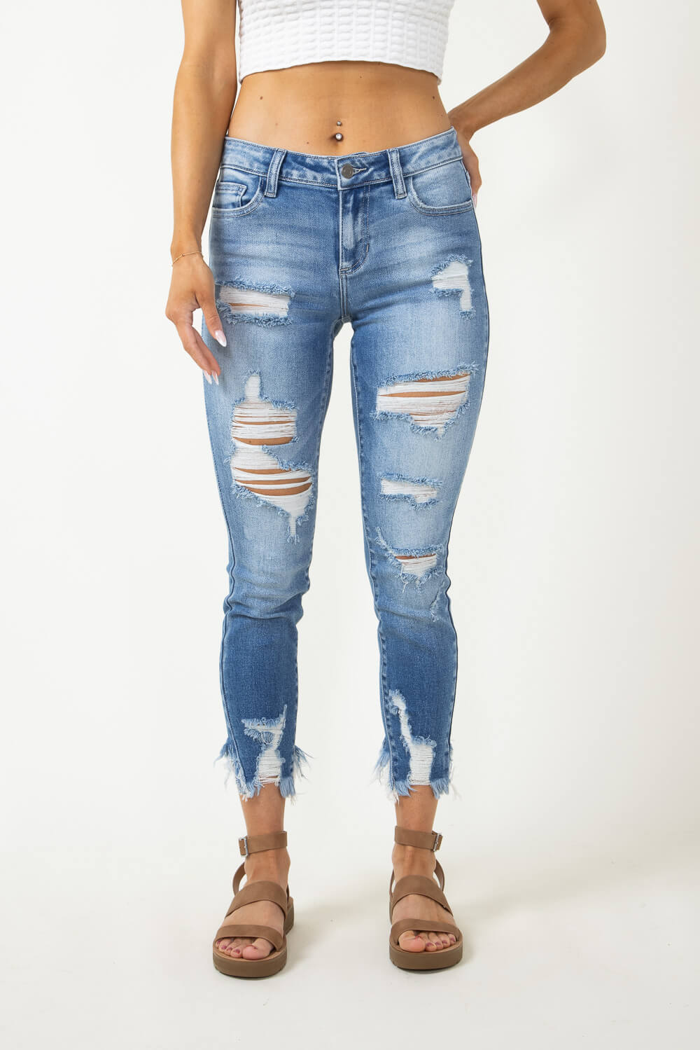 Bree - Blue High Waisted Ripped Skinny Jeans | Jeans | Miss G Couture