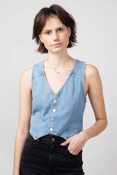 Denim V-Neck Button Down Vest for Women