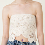 Crochet Flyaway Lace Tube Top for Women in Natural