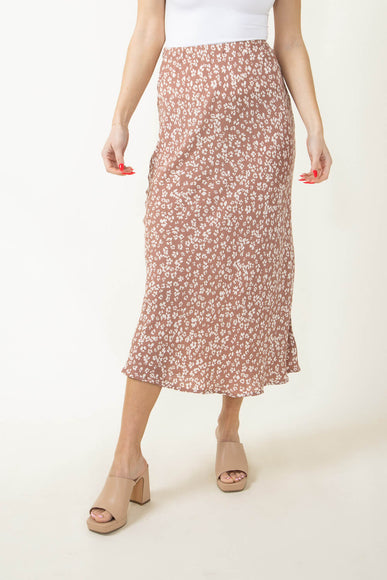 Ditsy Floral Midi Skirt for Women in Brown