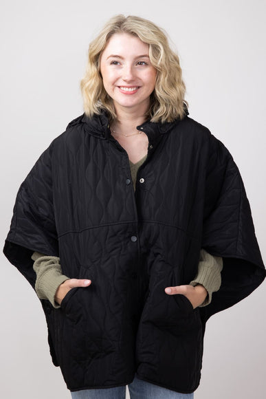 Quilted Puffer Poncho for Women in Black 