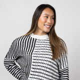 Elan Asymm Stripe Sweater for Women in Black/White