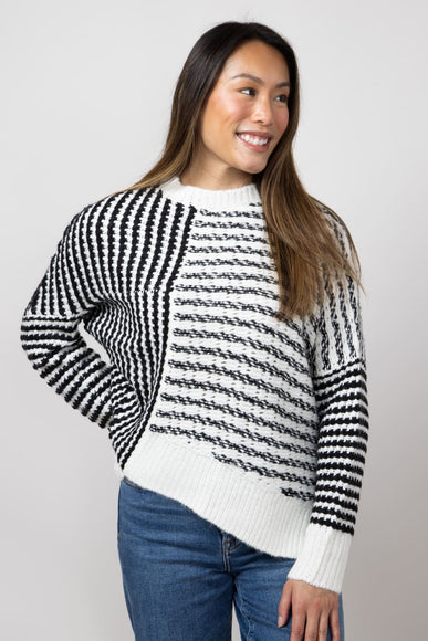 Elan Asymm Stripe Sweater for Women in Black/White