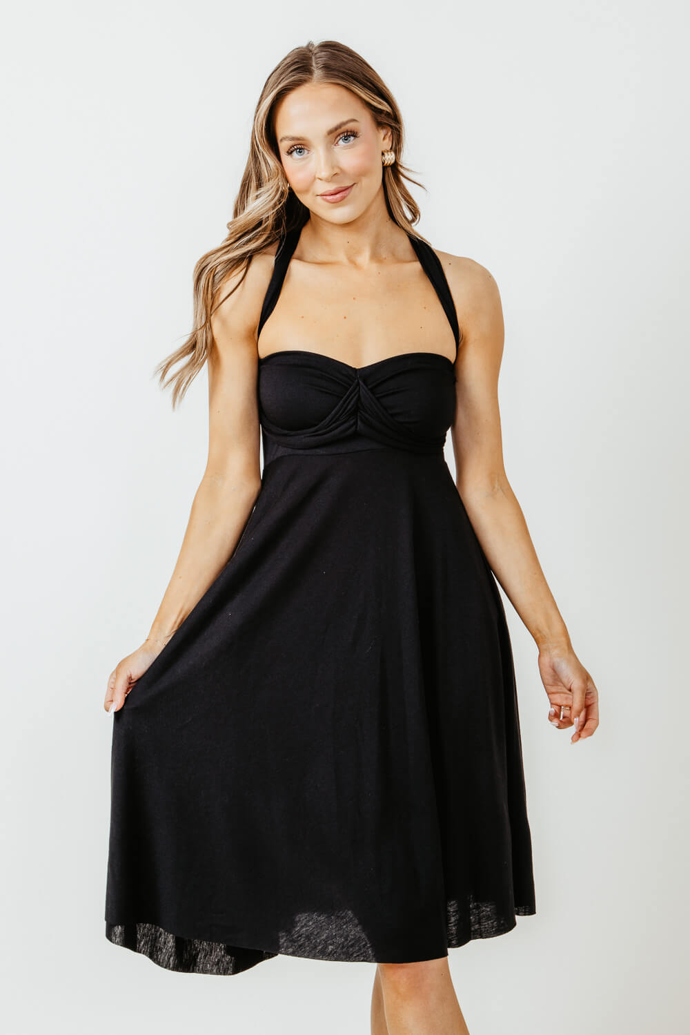Elan Strapless Waist Tie Dress for Women in Black