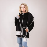 Elan Blanket Stitch Jacket with Detachable Scarf for Women in Black