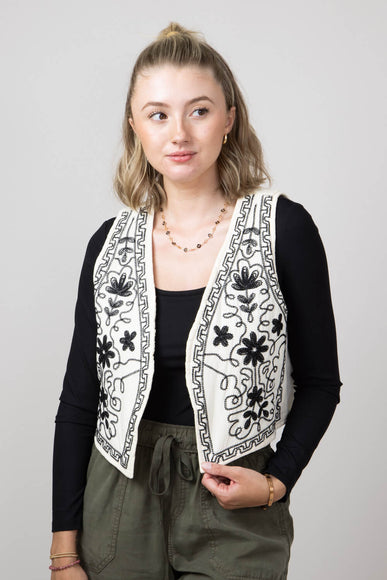 Embroidered Vest for Women in Cream