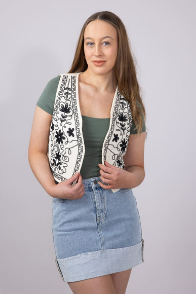 Embroidered Vest for Women in Cream