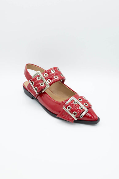 Soda Grillo Buckle Sling Flats for Women in Red