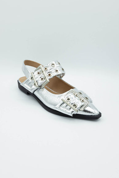  Soda Grillo Buckle Sling Flats for Women in Silver 