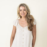  Linen Flare Button Detail Dress for Women in Oatmeal 