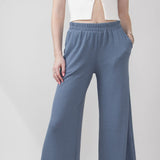 Thermal Wide Leg Pants for Women in Blue Slate